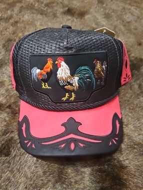 Pitbull Men's Rooster Embroidered Pink & Black Trucker Hat